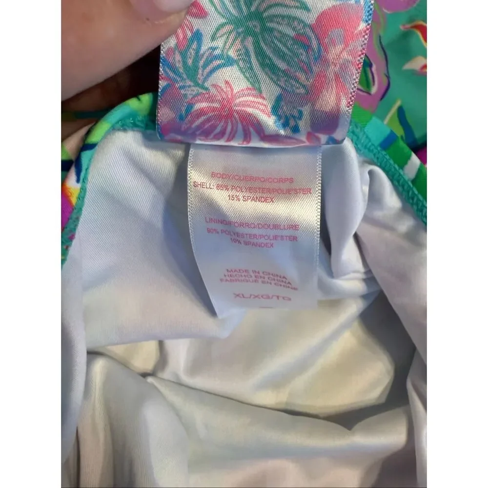 Stella Parker Women's Shirred Island Time One-Piece Swimsuit Green Pink Size XL